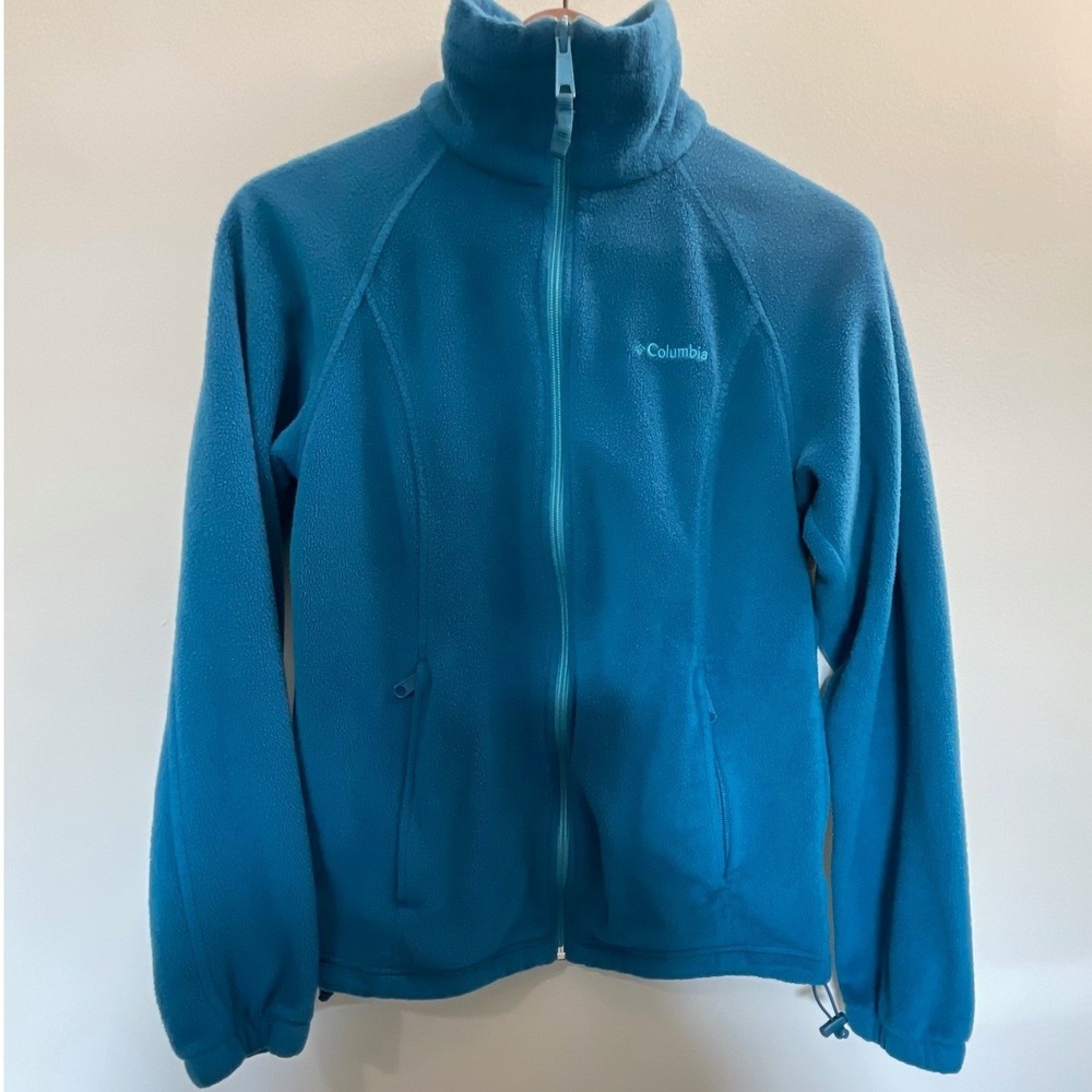 Columbia Womens M Fleece Jacket Teal Blue Full Zip Lightweight Warm Pockets Cozy